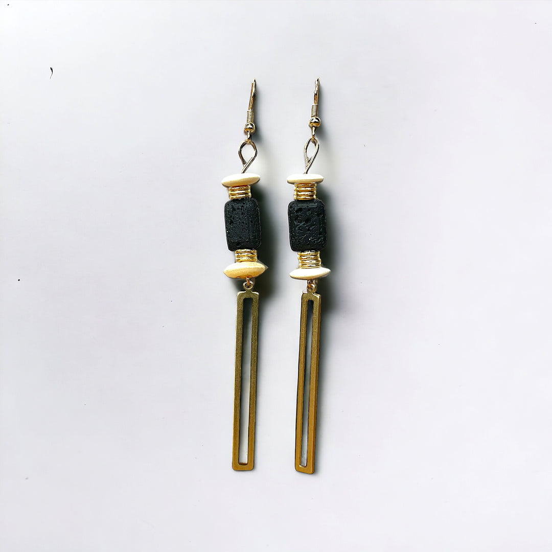 Lava+Bone+Brass Rectangle Dangle Earrings