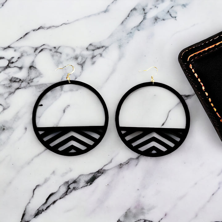 R.O Black Acrylic Hoop Earrings - Large