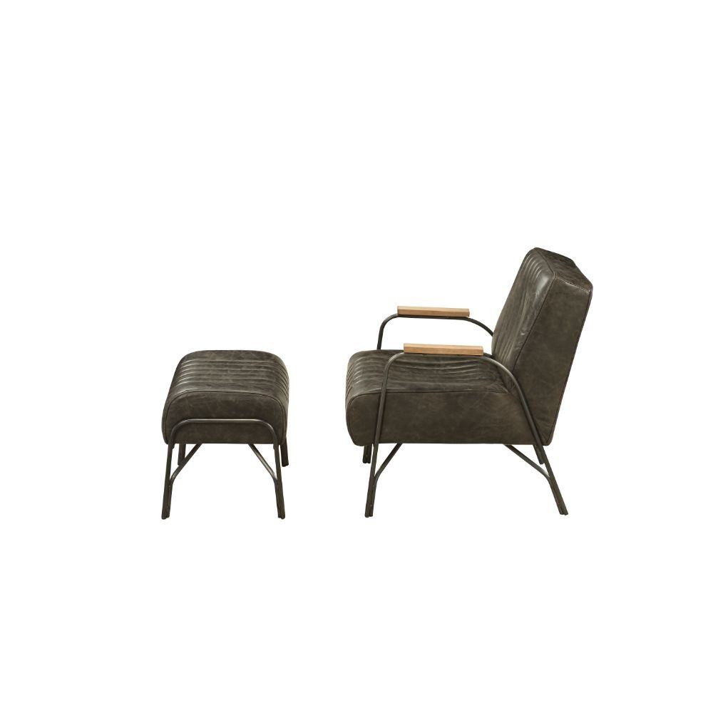 Sarahi Accent Chair & Ottoman Set in Espresso Leather