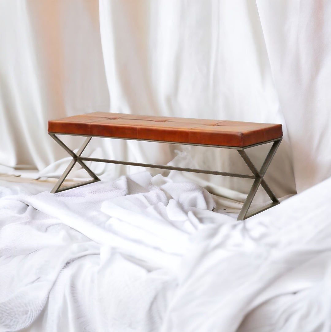 Tan Leather Bench