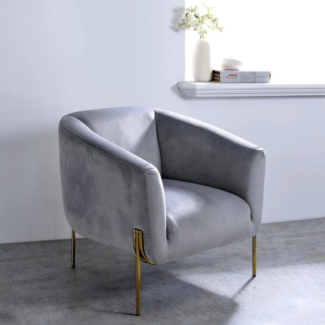 Carlson Grey Velvet & Gold Slope Arm Chair