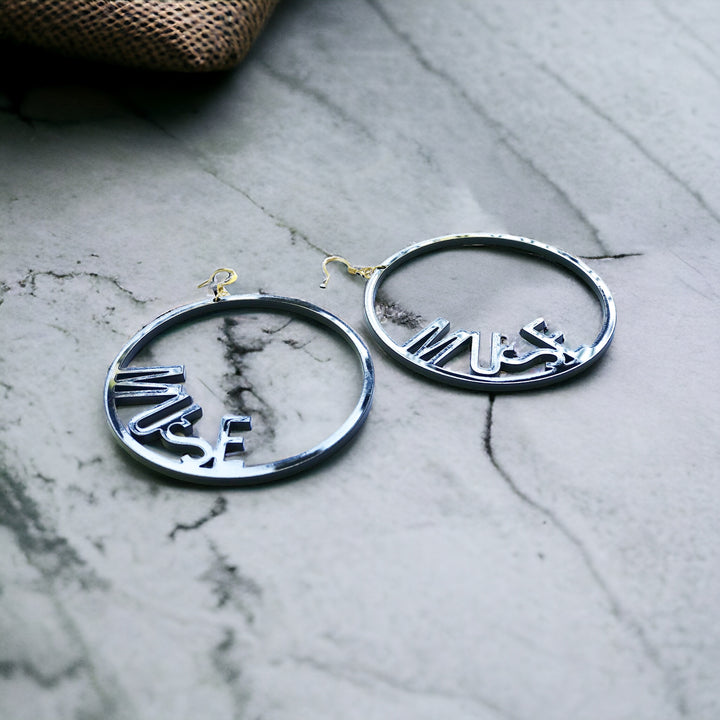 Word Hoop Earrings- Muse