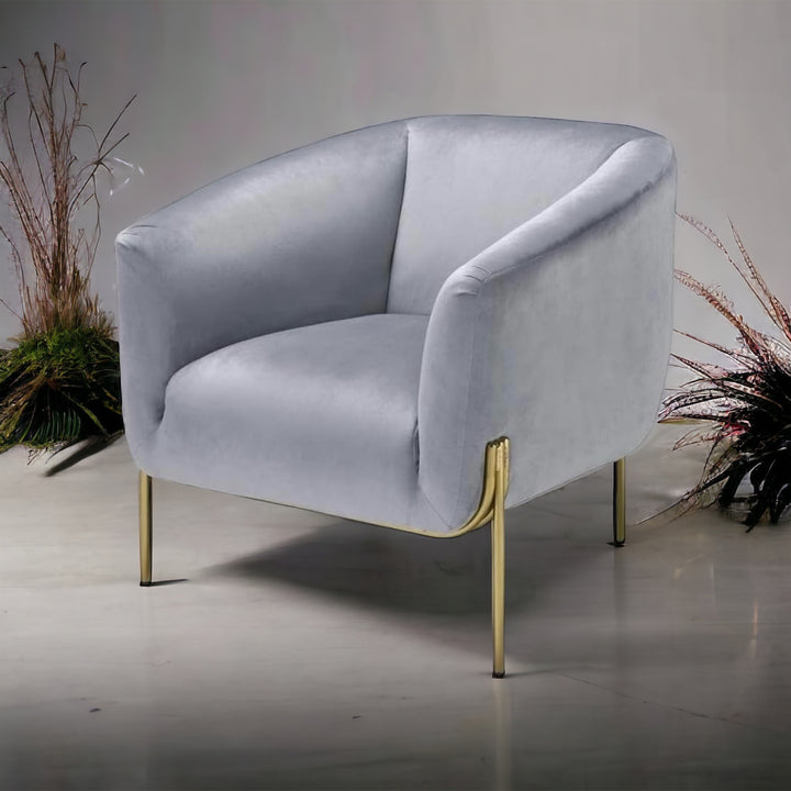 Carlson Grey Velvet & Gold Slope Arm Chair