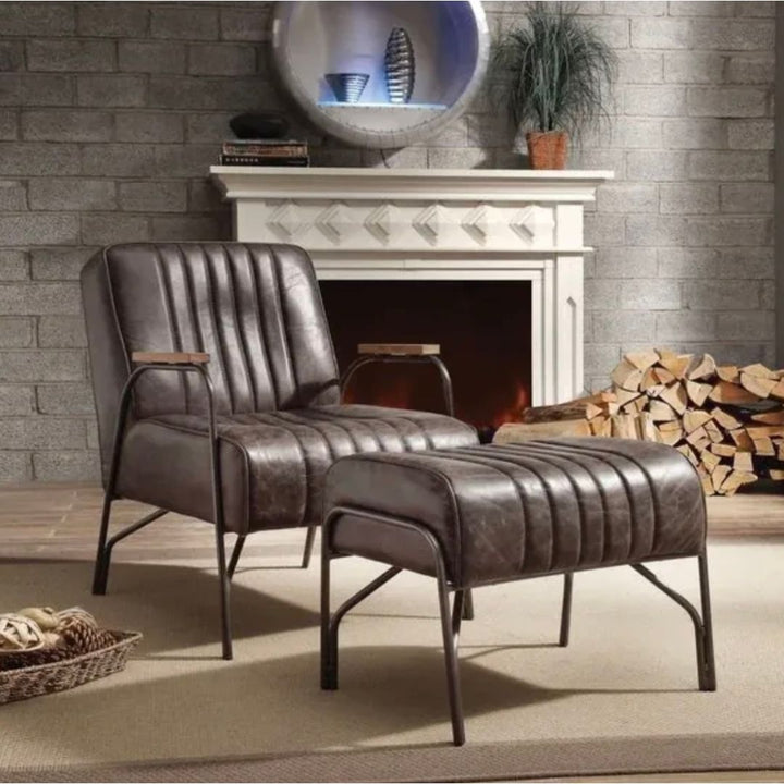 Sarahi Accent Chair & Ottoman Set in Espresso Leather