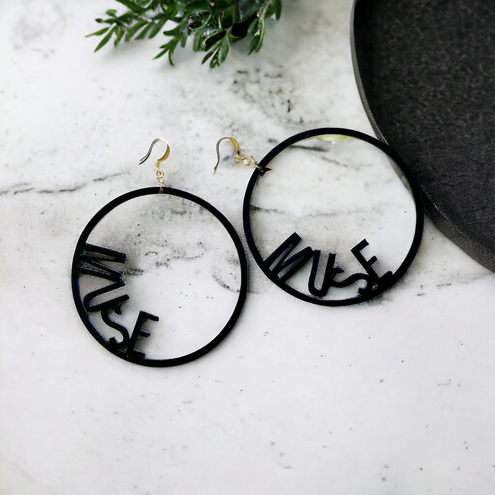 Word Hoop Earrings- Muse