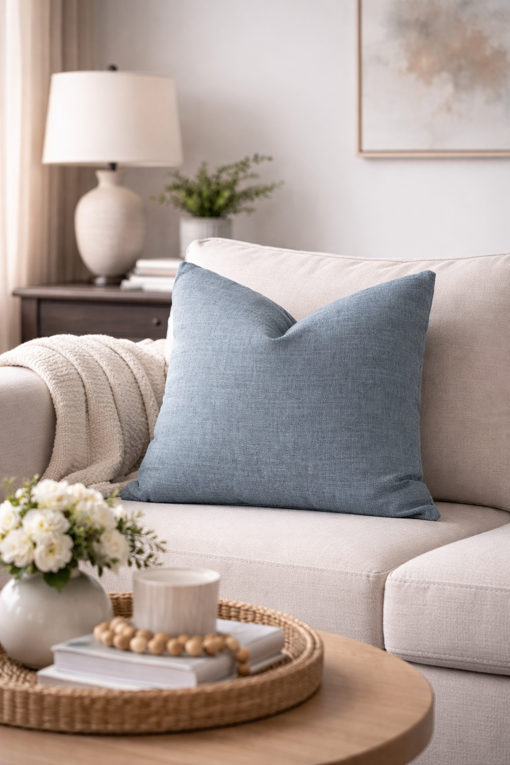 Soft Blue Textured Square Pillow