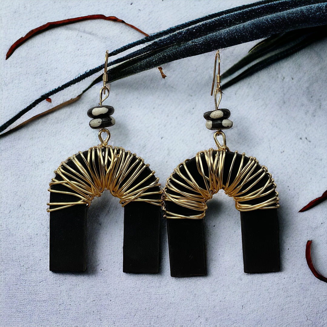 Gold Wire Wrapped Arch Earrings