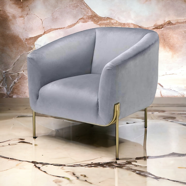 Carlson Grey Velvet & Gold Slope Arm Chair