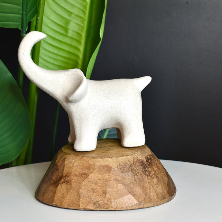 Textured White Elephant Sculpture