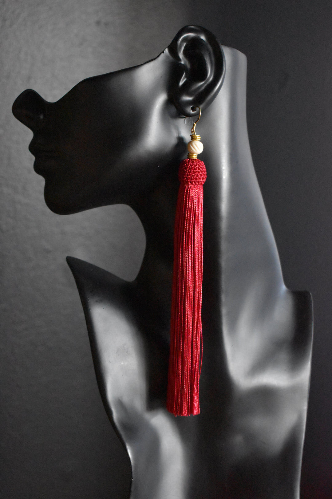 Mala Tassel Red Wine Earrings