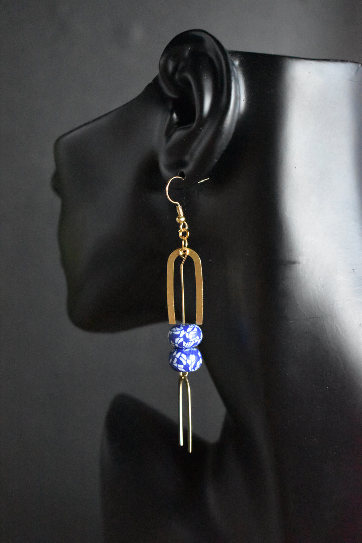 Blue + White Petal Rondelle Dangle Earrings