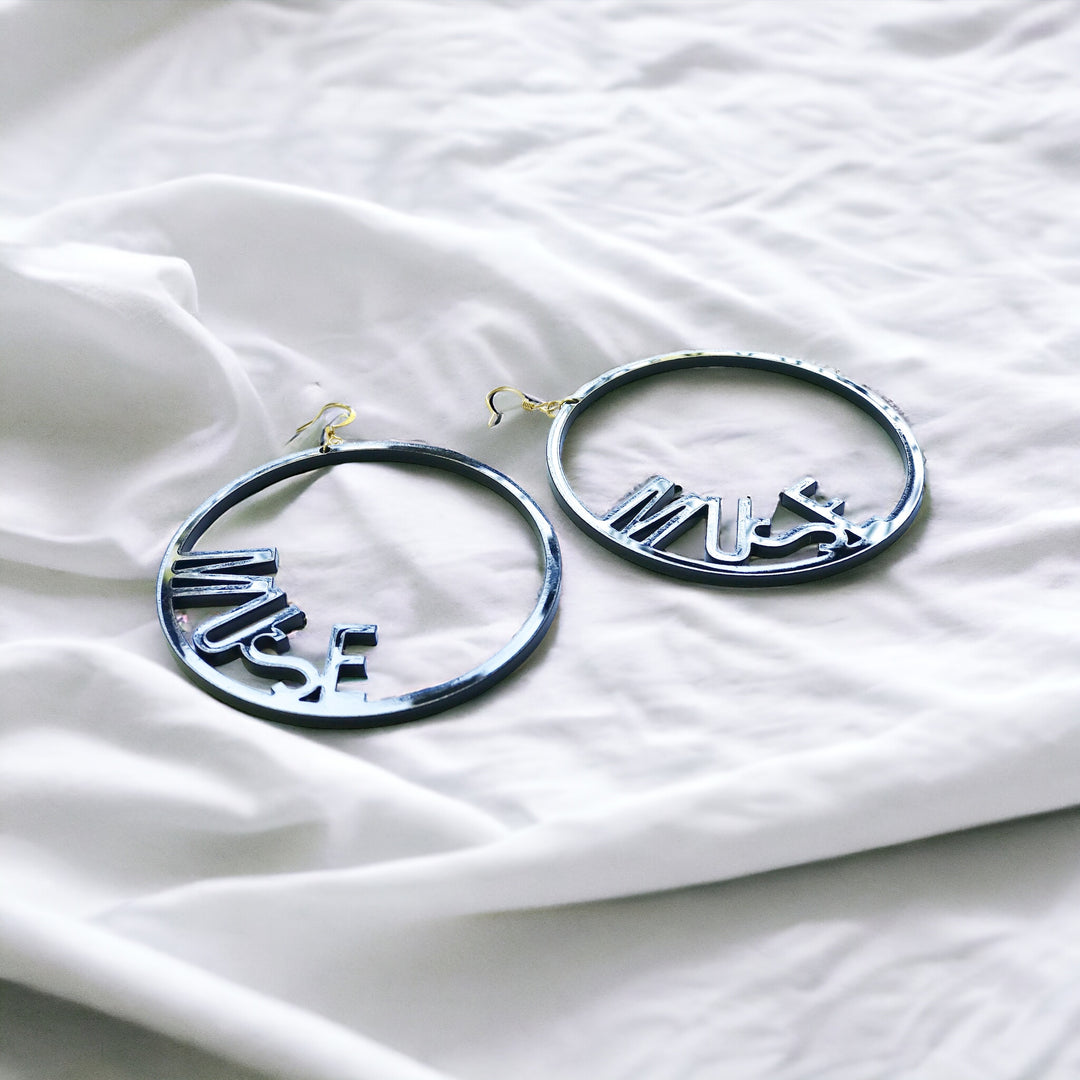 Word Hoop Earrings- Muse