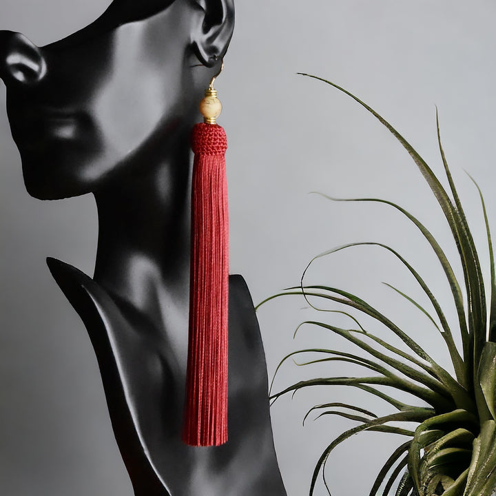 Mala Tassel Red Wine Earrings