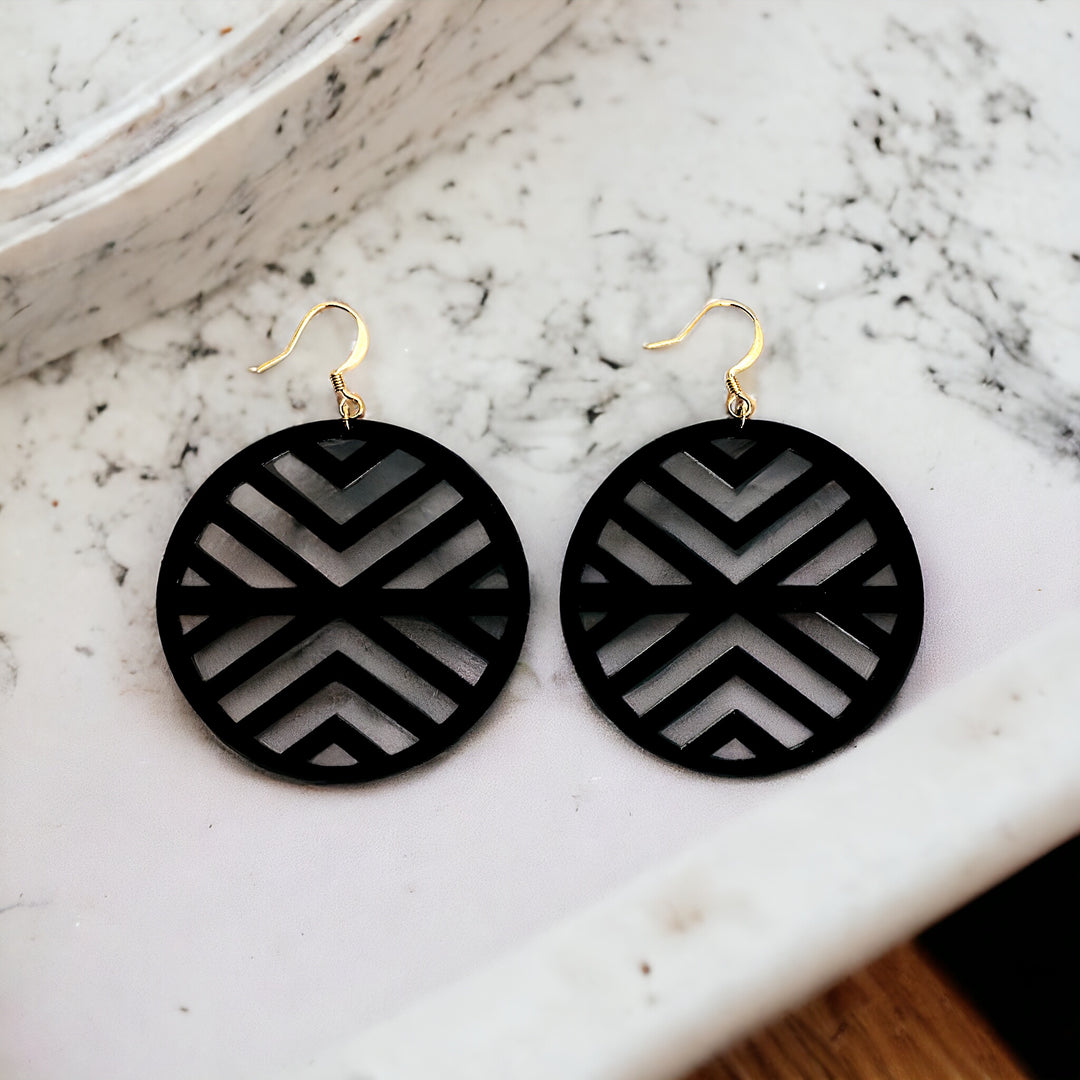 Black Acrylic Pattern Earrings