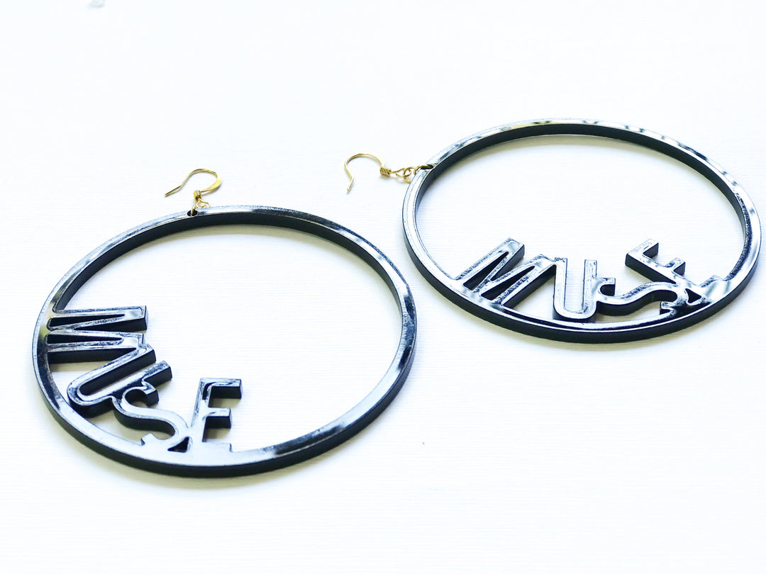 Word Hoop Earrings- Muse