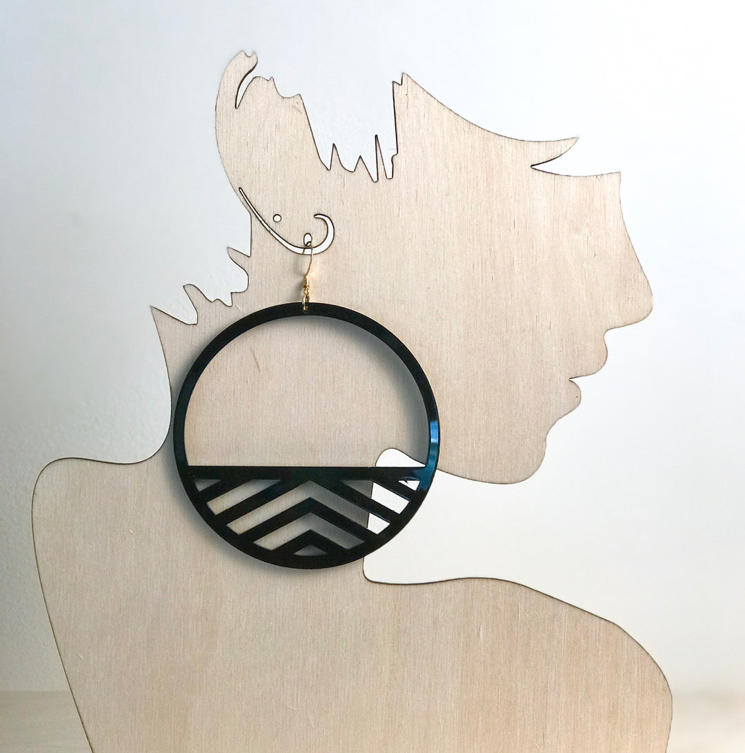 R.O Black Acrylic Hoop Earrings - Large