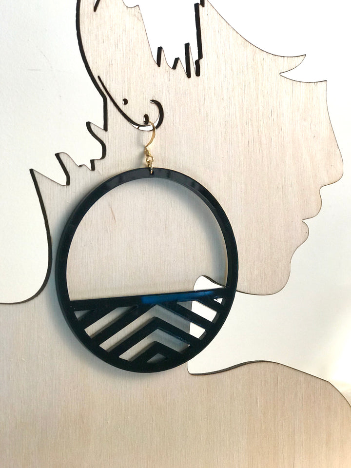 R.O Black Acrylic Hoop Earrings - Large